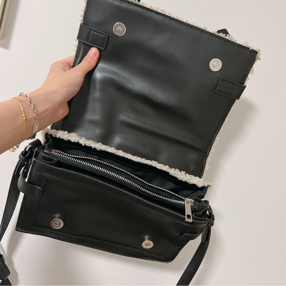 Zara Sherpa Fleece Leather Crossbody Sactchel with Faux Shearling - Picture 13 of 14